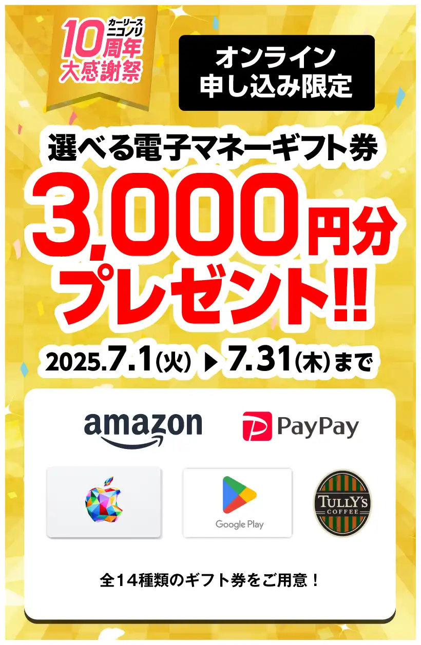 ニコノリ10周年大感謝祭！選べる電子マネーギフト券3,000円分プレゼント（2025年7/1～7/31まで）