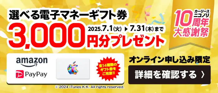 ニコノリ10周年大感謝祭！選べる電子マネーギフト券3,000円分プレゼント（2025年7/1～7/31まで）