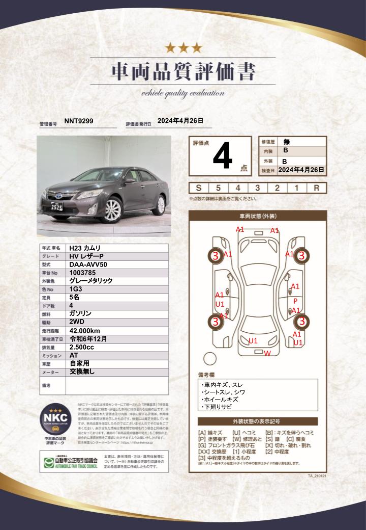 車両品質評価書