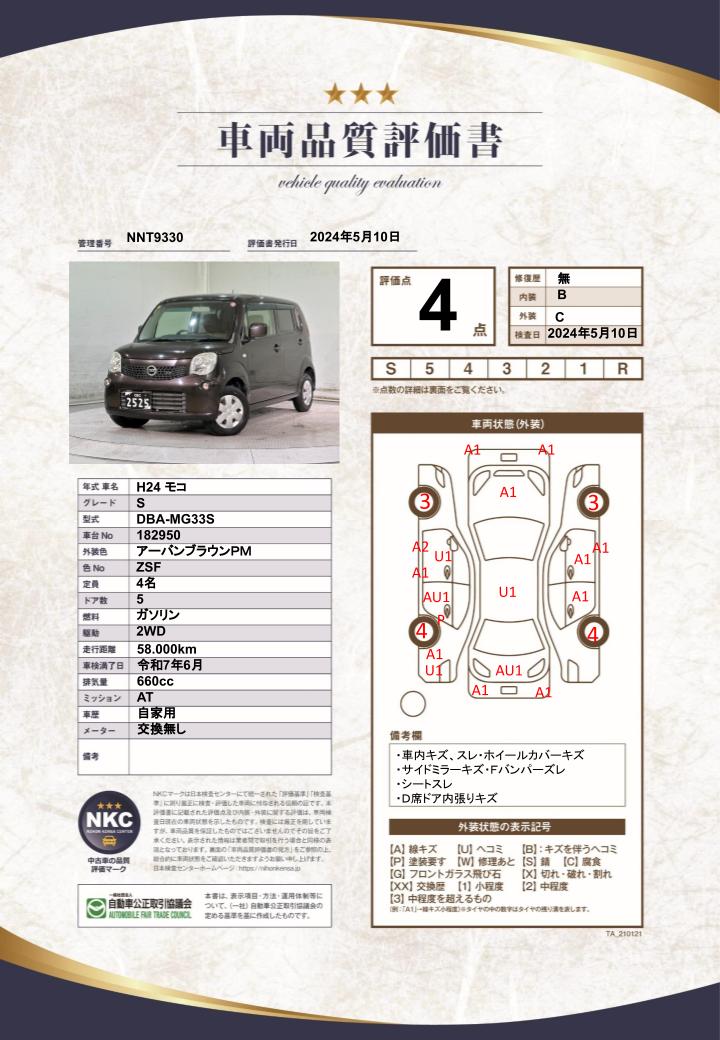 車両品質評価書