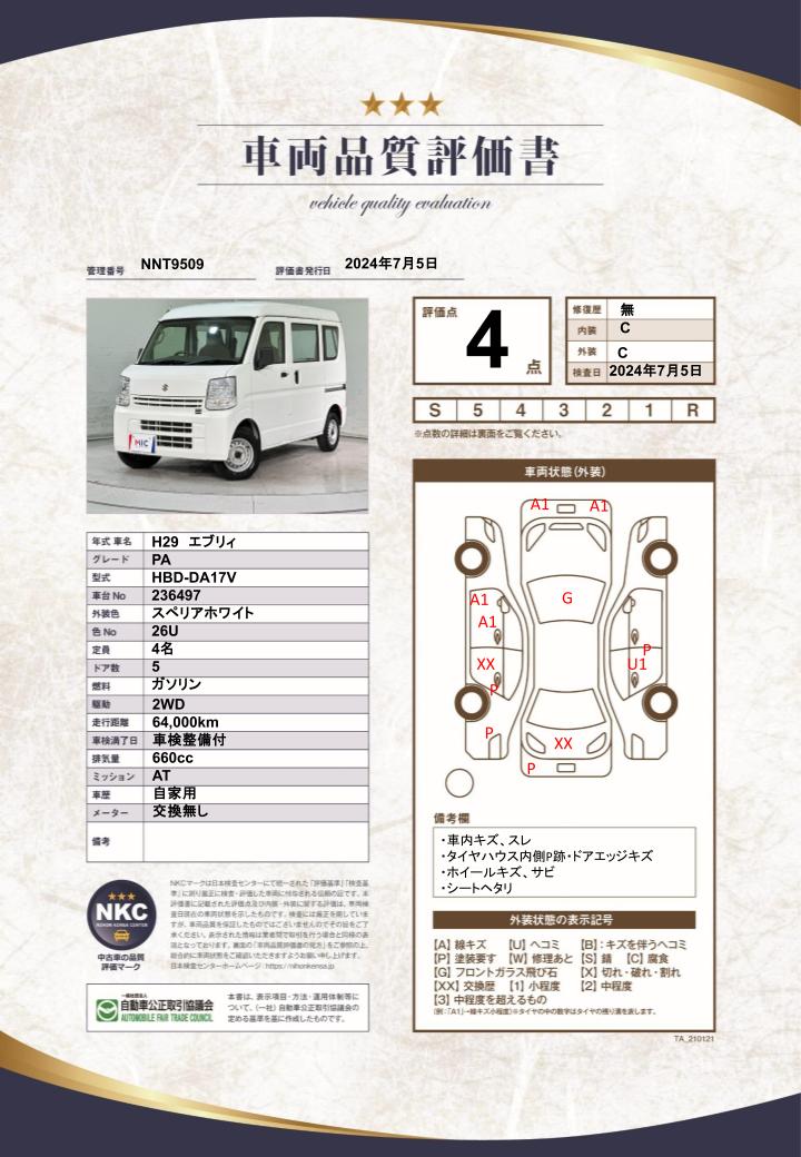 車両品質評価書