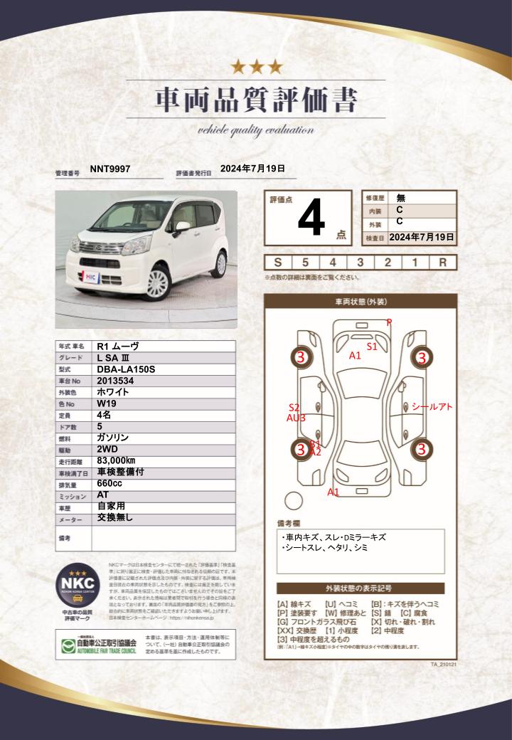 車両品質評価書