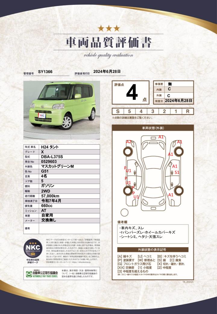 車両品質評価書