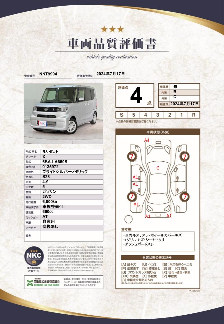 車両品質評価書