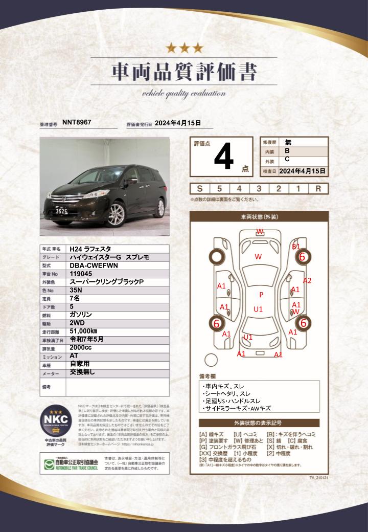 車両品質評価書