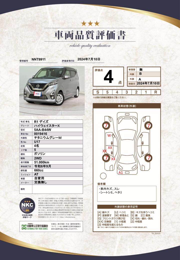 車両品質評価書