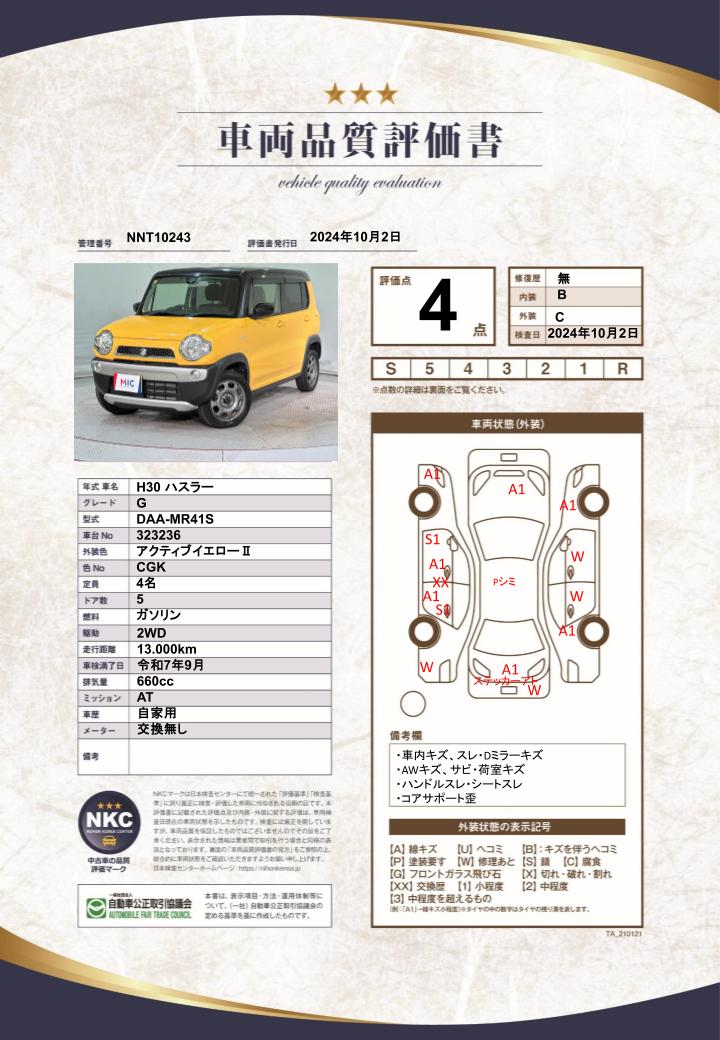 車両品質評価書