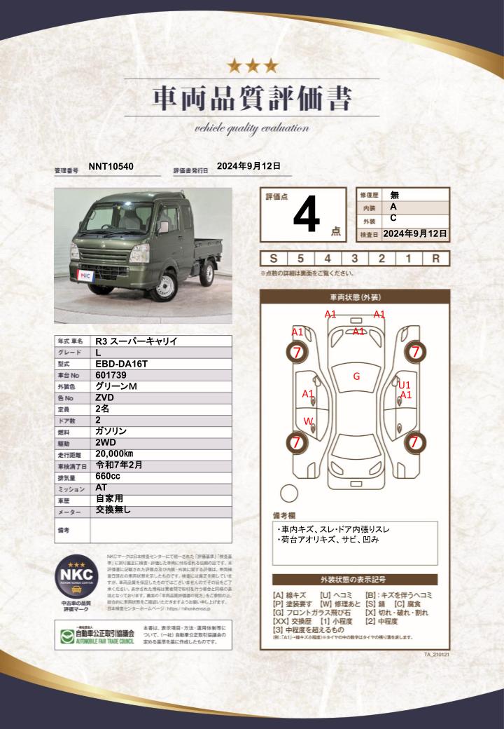 車両品質評価書