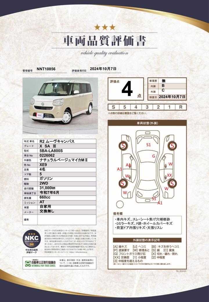 車両品質評価書