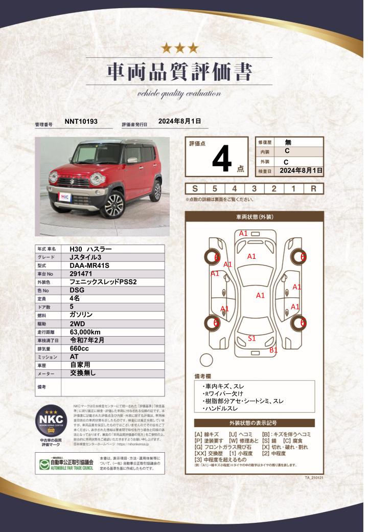 車両品質評価書