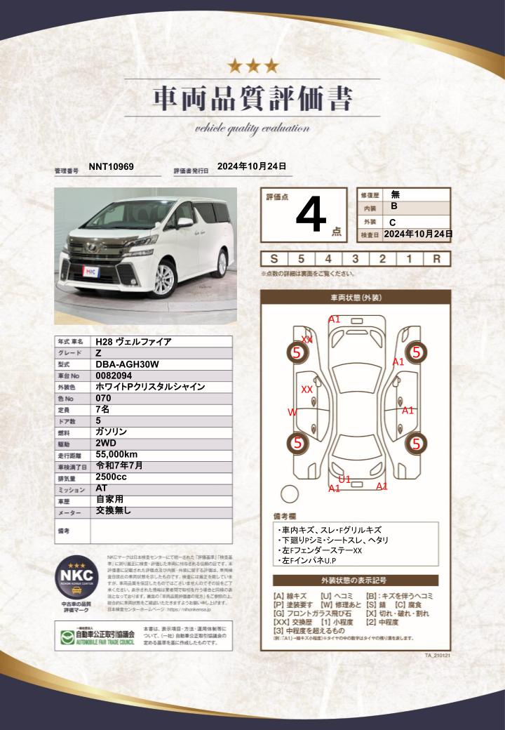 車両品質評価書