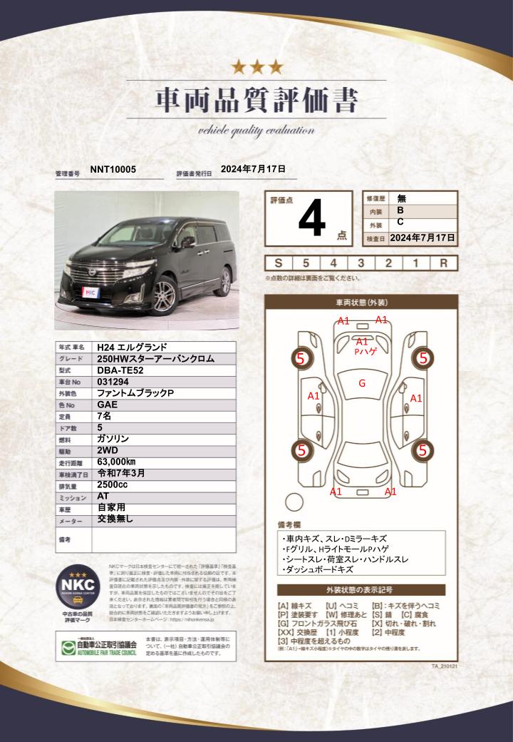 車両品質評価書