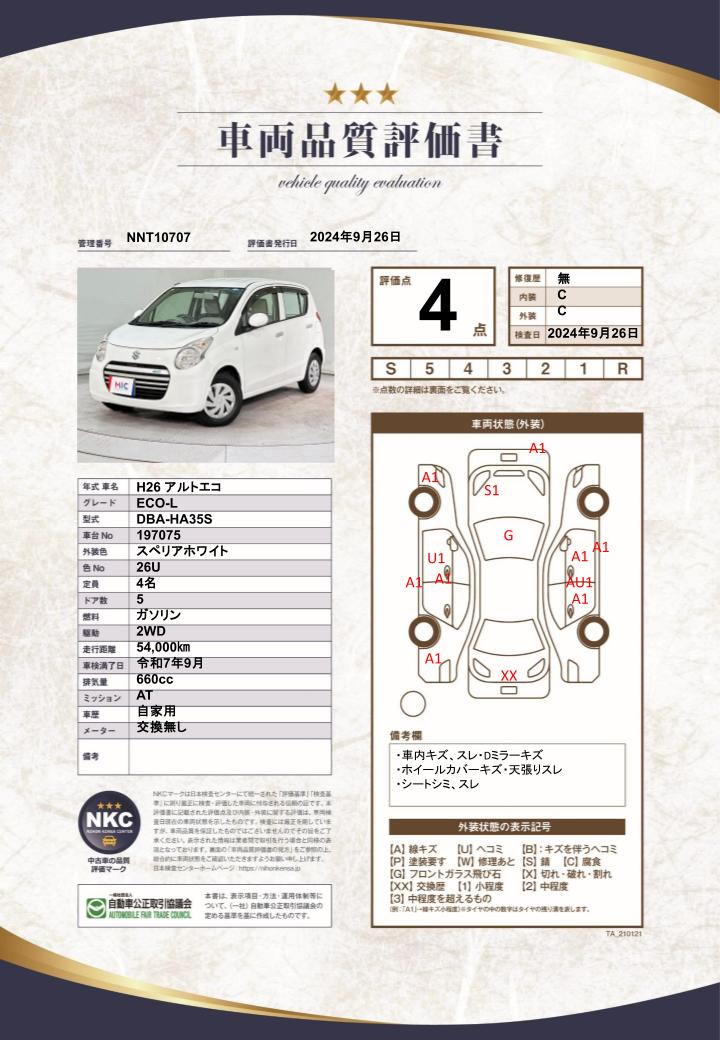 車両品質評価書