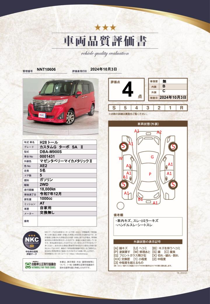 車両品質評価書