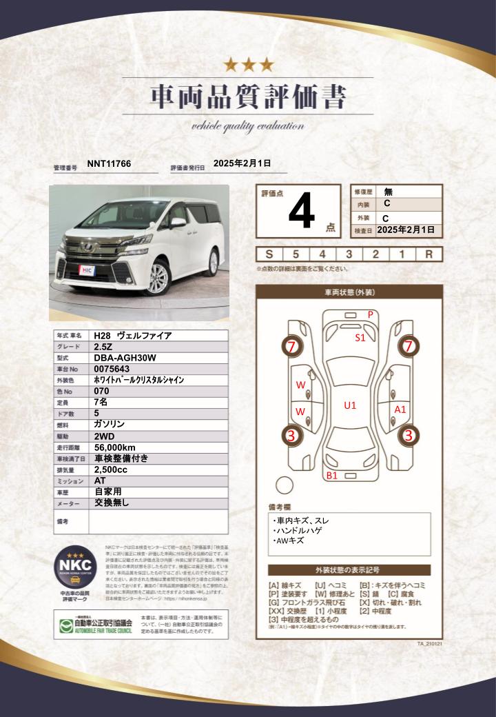 車両品質評価書