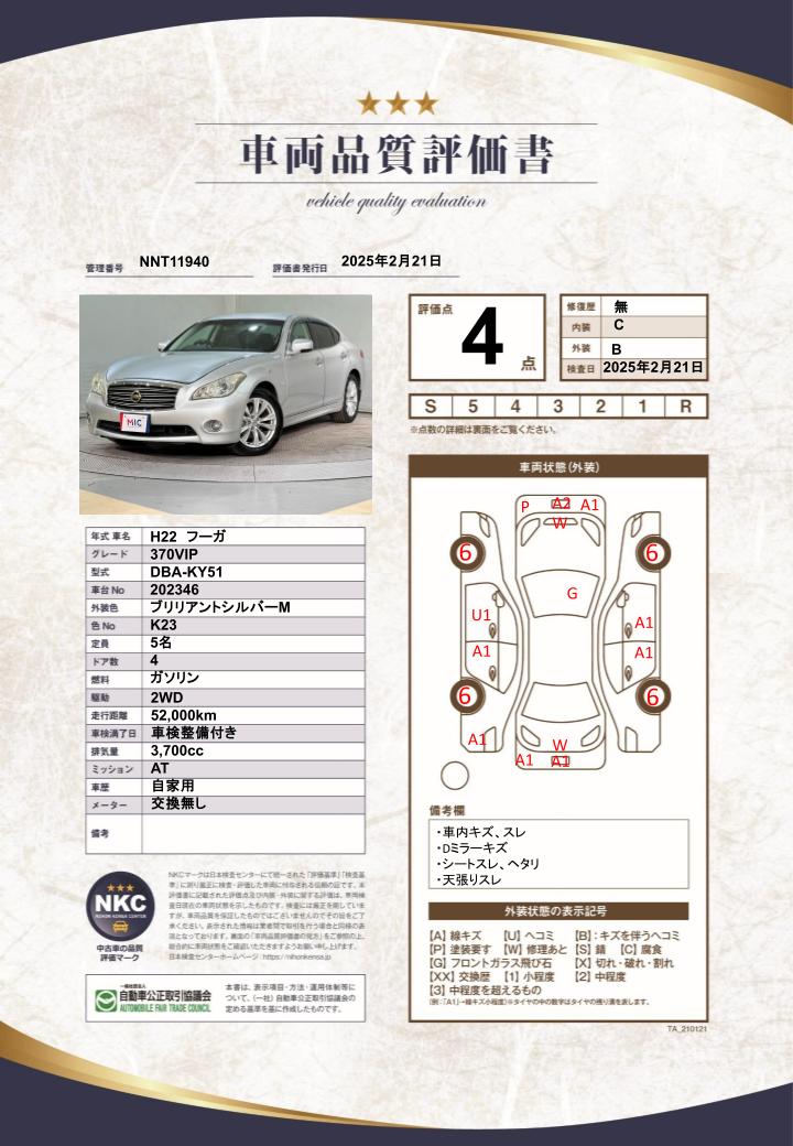車両品質評価書