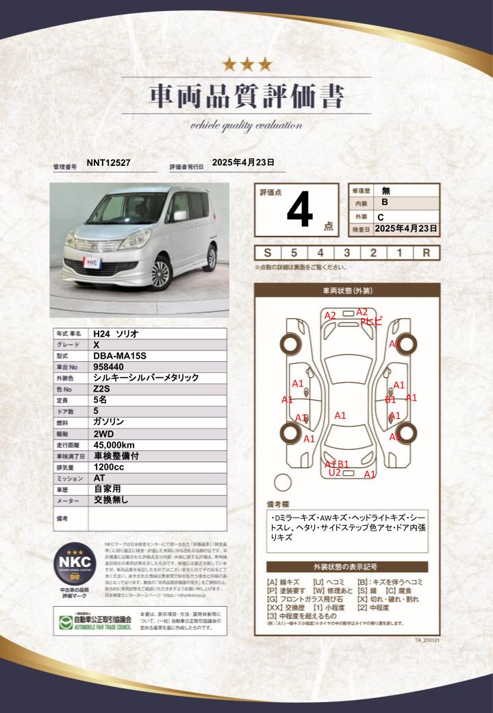 車両品質評価書