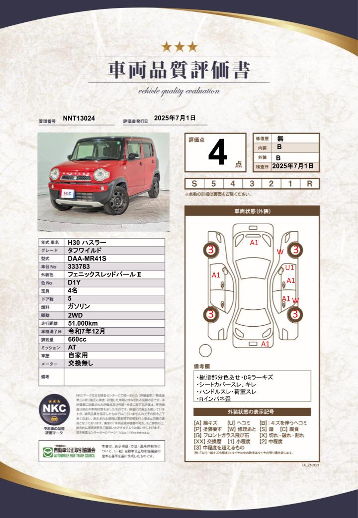 車両品質評価書
