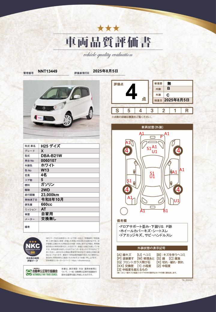 車両品質評価書