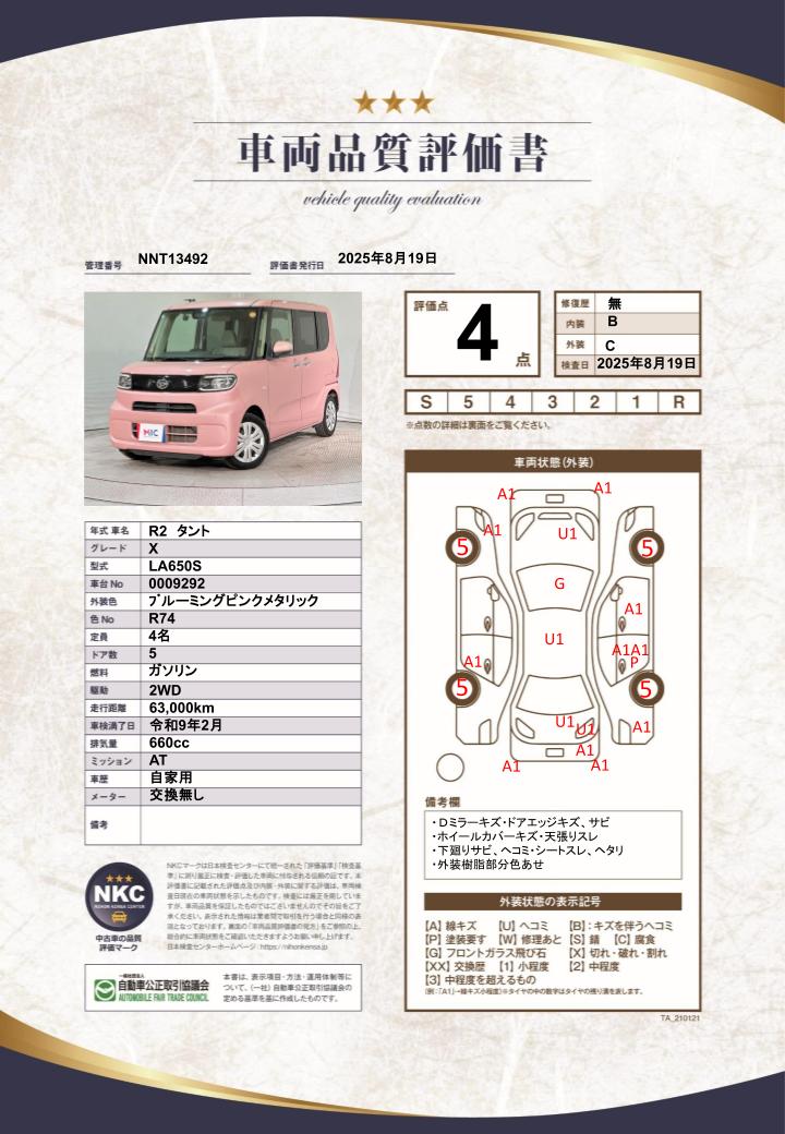 車両品質評価書