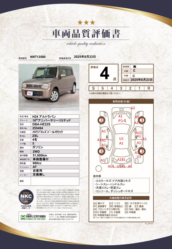 車両品質評価書