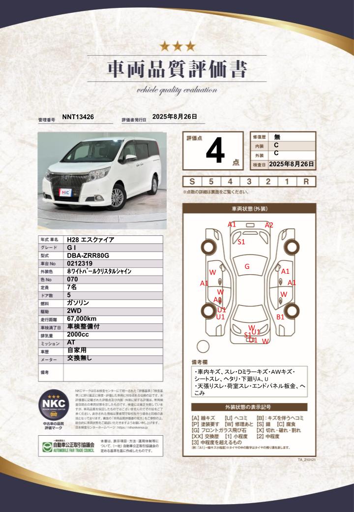 車両品質評価書