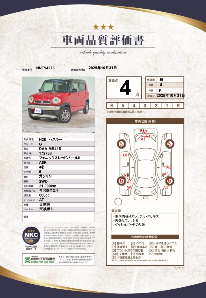 車両品質評価書