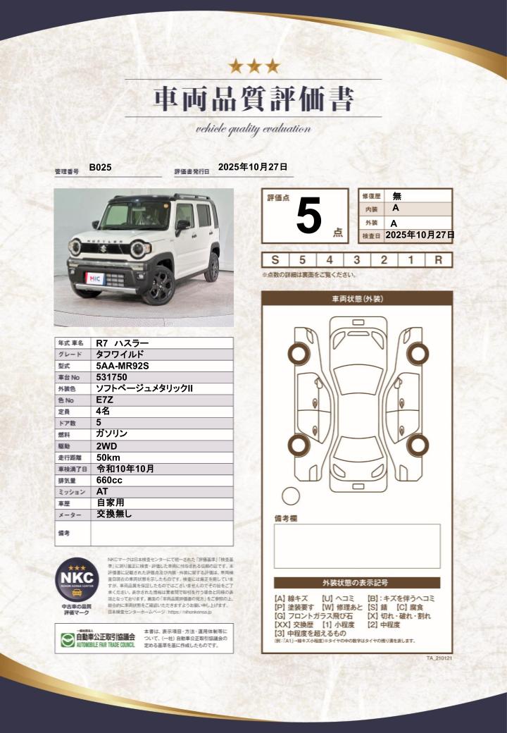 車両品質評価書