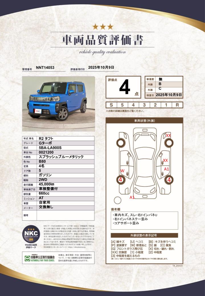 車両品質評価書