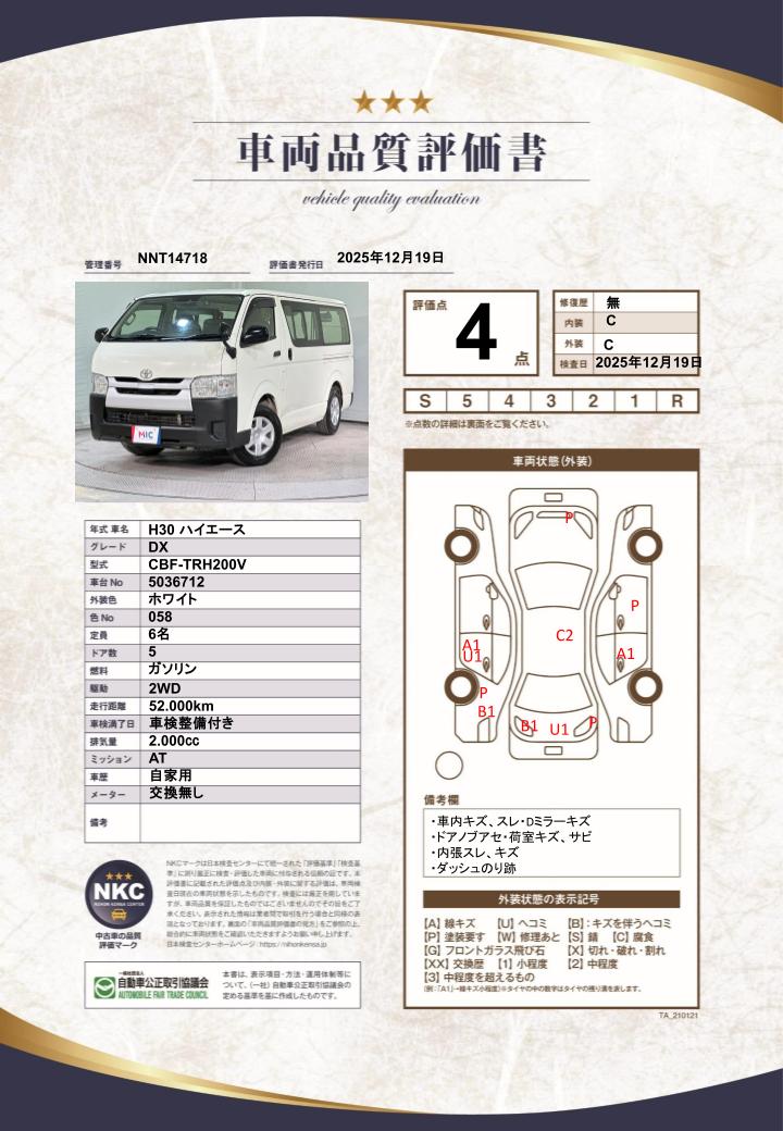 車両品質評価書