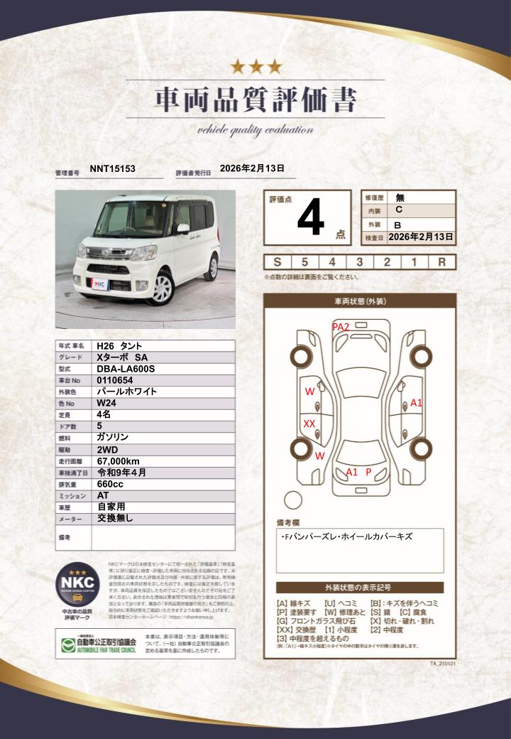車両品質評価書